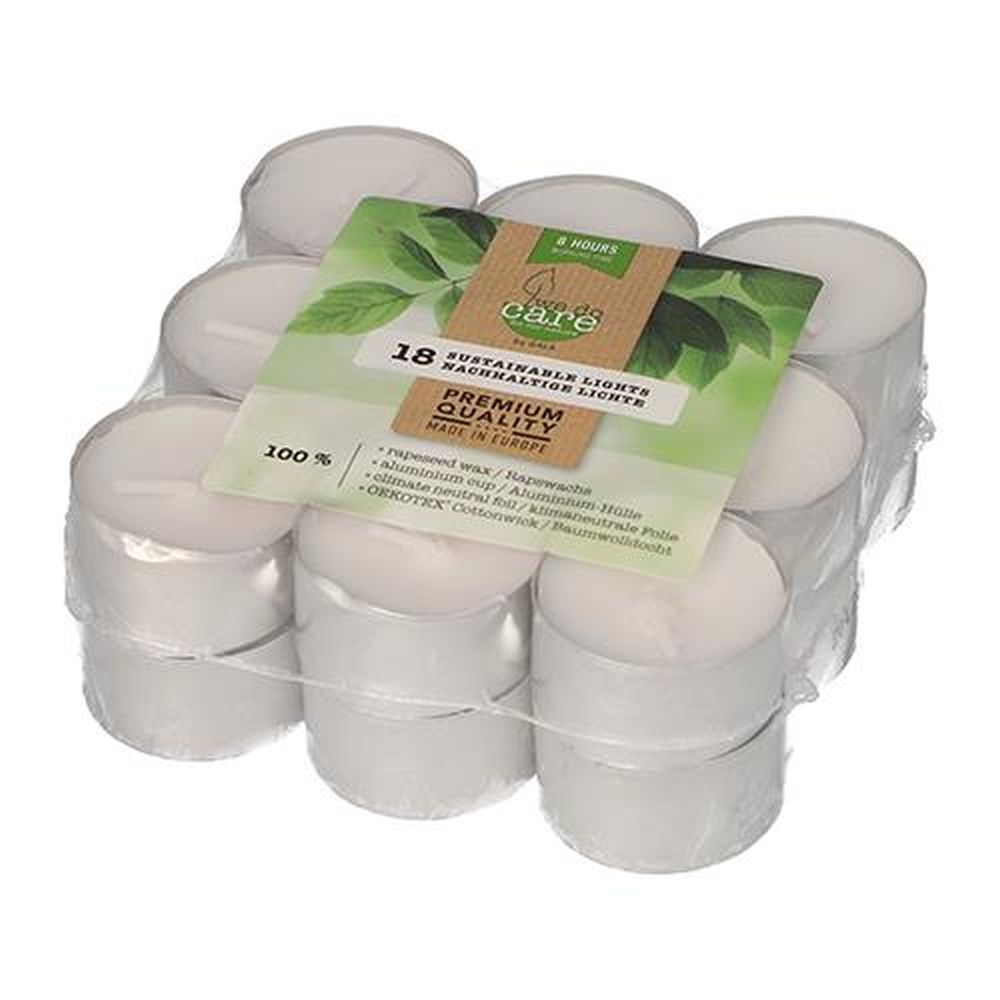 18 Teelichte Ø 39 mm · 22 mm weiss aus Raps, in Aluhülle