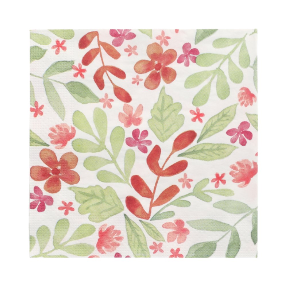 20 Servietten, 3-lagig 1/4-Falz 33 cm x 33 cm "Leaves and Flowers"