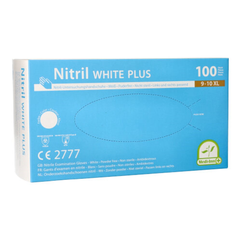 100 "Medi-Inn" Handschuhe, Nitril puderfrei weiss "White Plus" Größe: XL