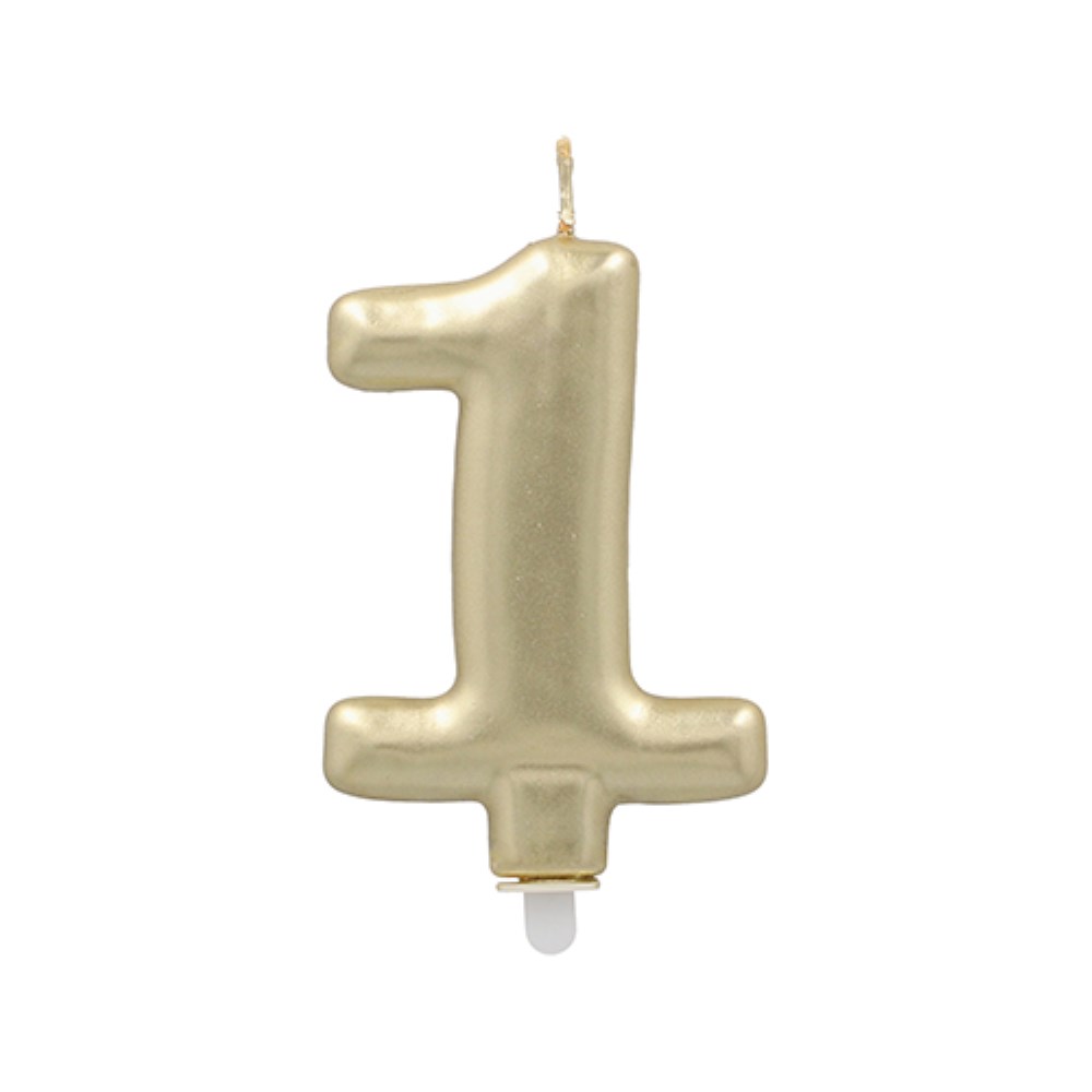 Zahlenkerze mit Halter 7 cm gold "1"