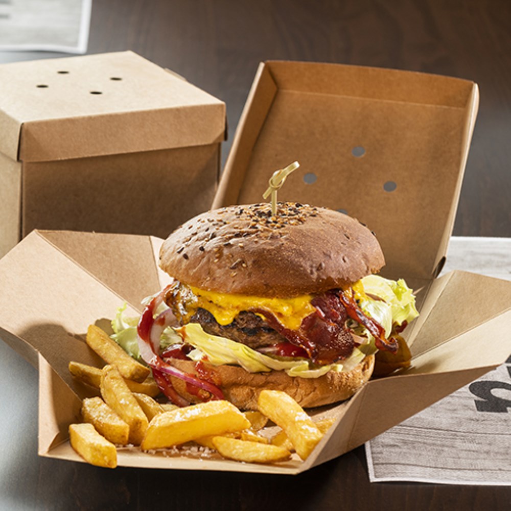 20 Burgerboxen, Pappe "pure" 10 cm x 13 cm x 13 cm braun faltbar, klein
