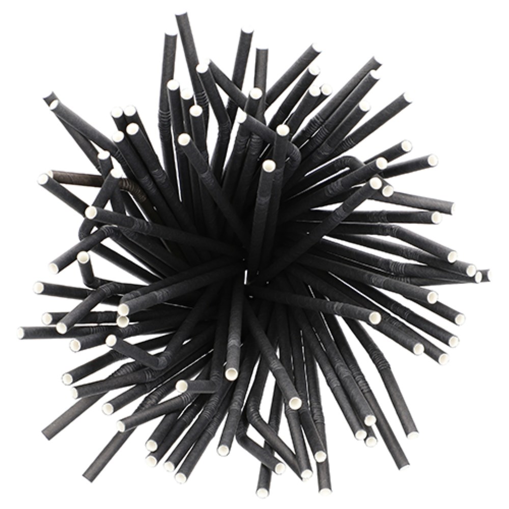 100 Trinkhalme, Papier Ø 6 mm · 22 cm schwarz flexibel