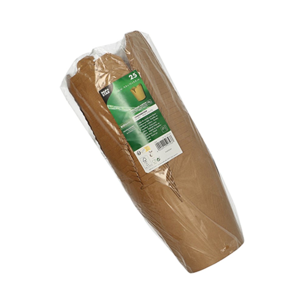 25 Snackboxen, Pappe rund 750 ml 9,6 cm x 9,8 cm x 8,6 cm braun