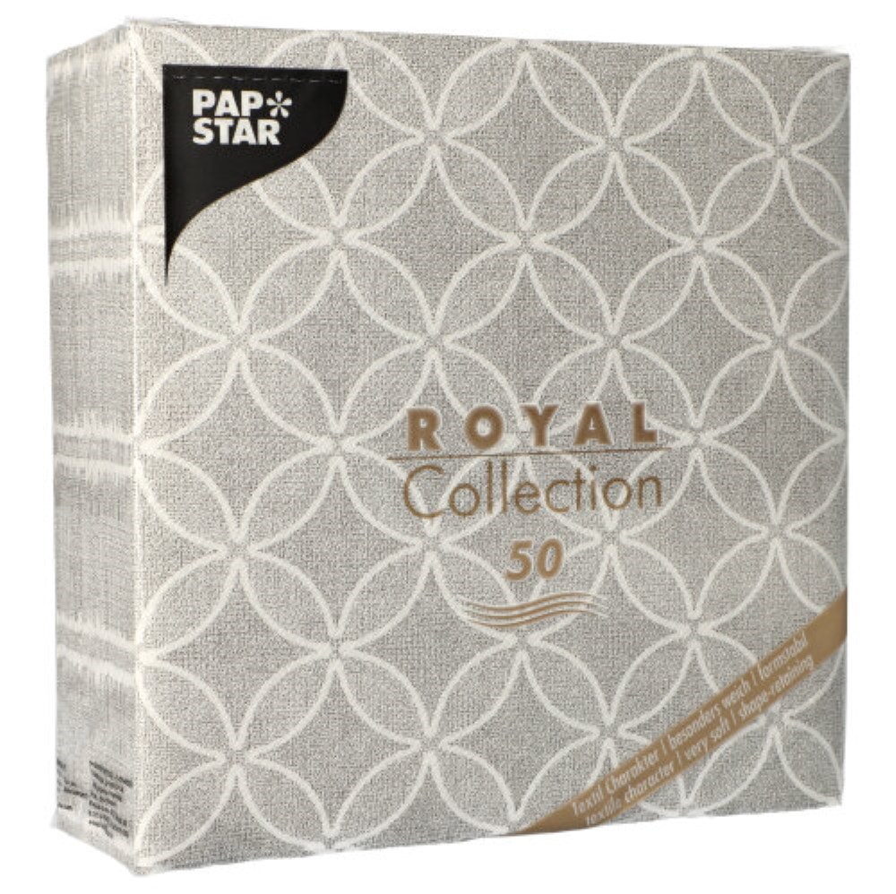 50 Servietten "ROYAL Collection" 1/4-Falz 40 cm x 40 cm grau "Circle Flowers"