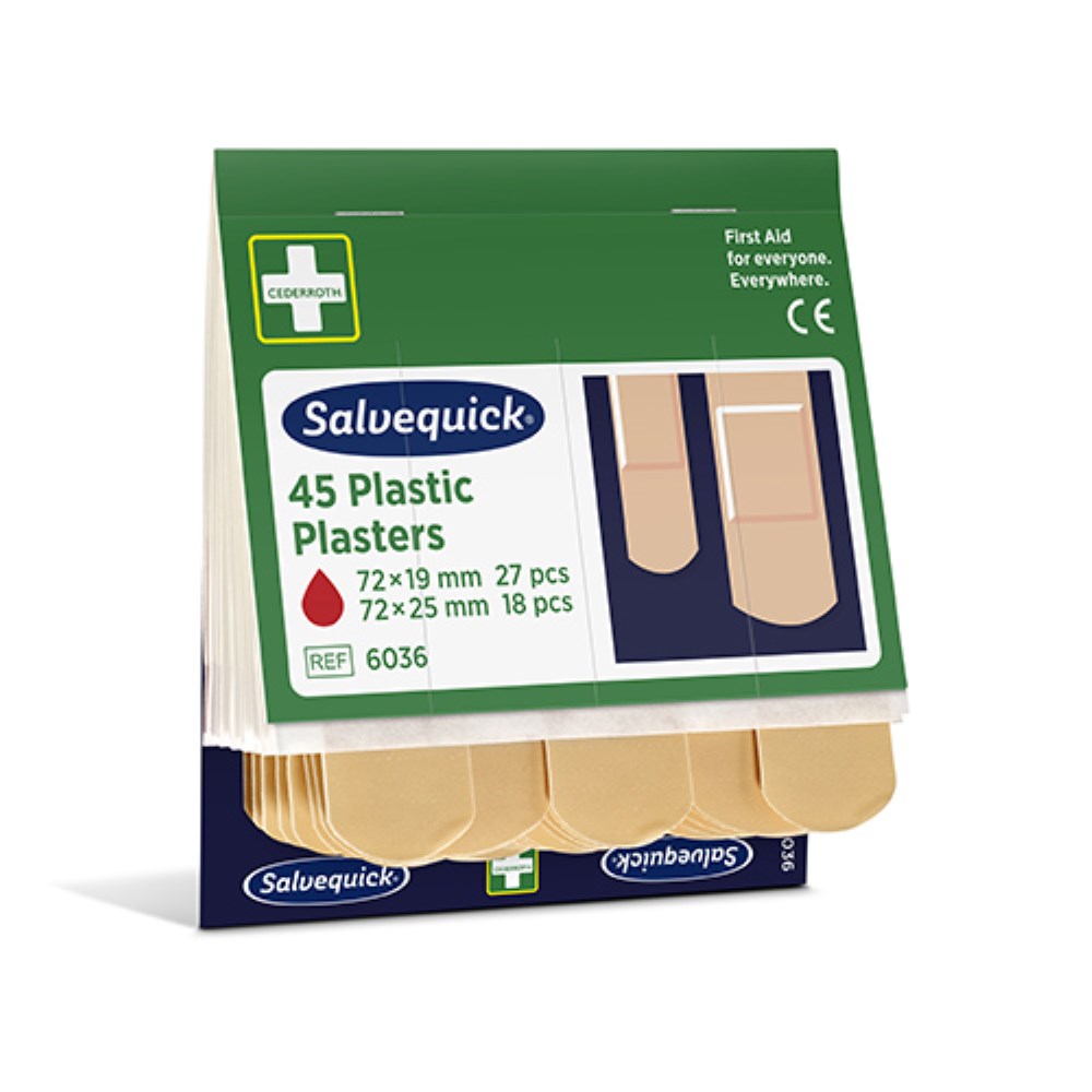 6 Set "Cederroth" Salvequick Plastic Pflaster (45 Stück) braun , wasserabweisend, Refill