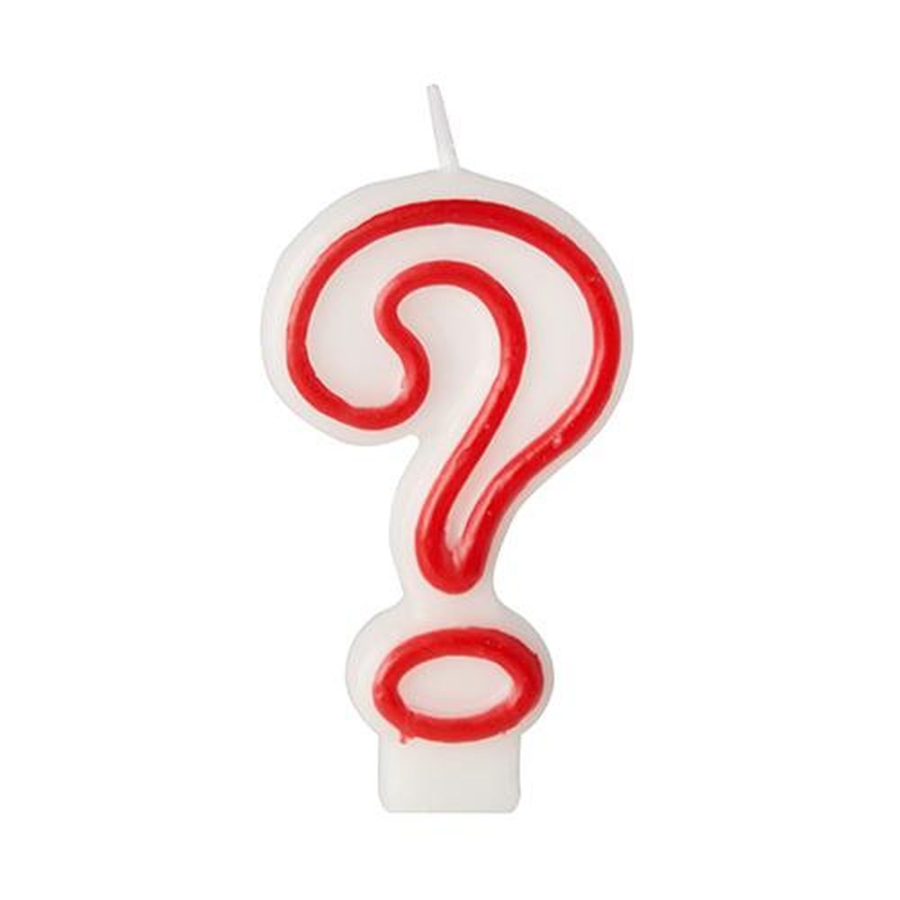 Geburtstagskerze 7,3 cm weiss "?" mit rotem Rand