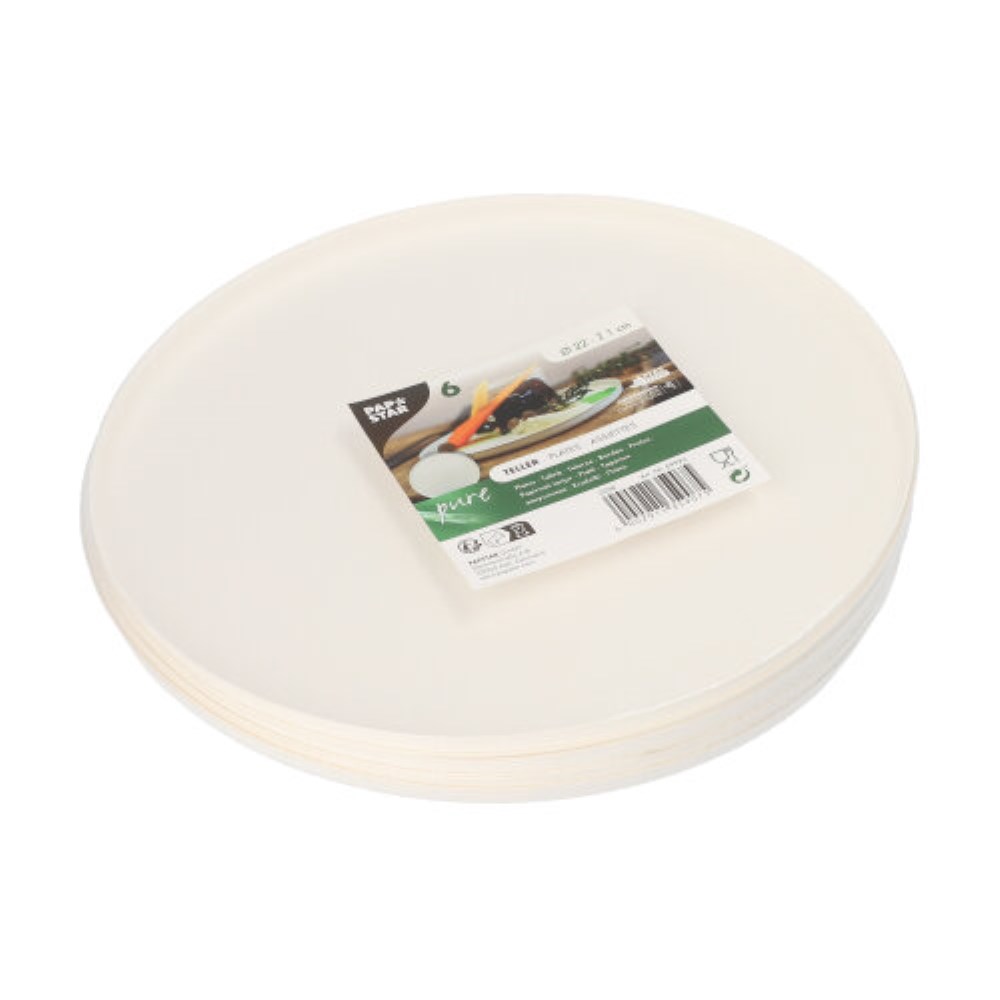 6 Teller Zuckerrohr "pure" rund Ø 22 cm · 1 cm weiss "Cella"