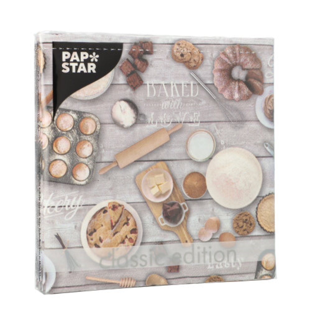 20 Servietten, 3-lagig 1/4-Falz 33 cm x 33 cm "Baked with Love"
