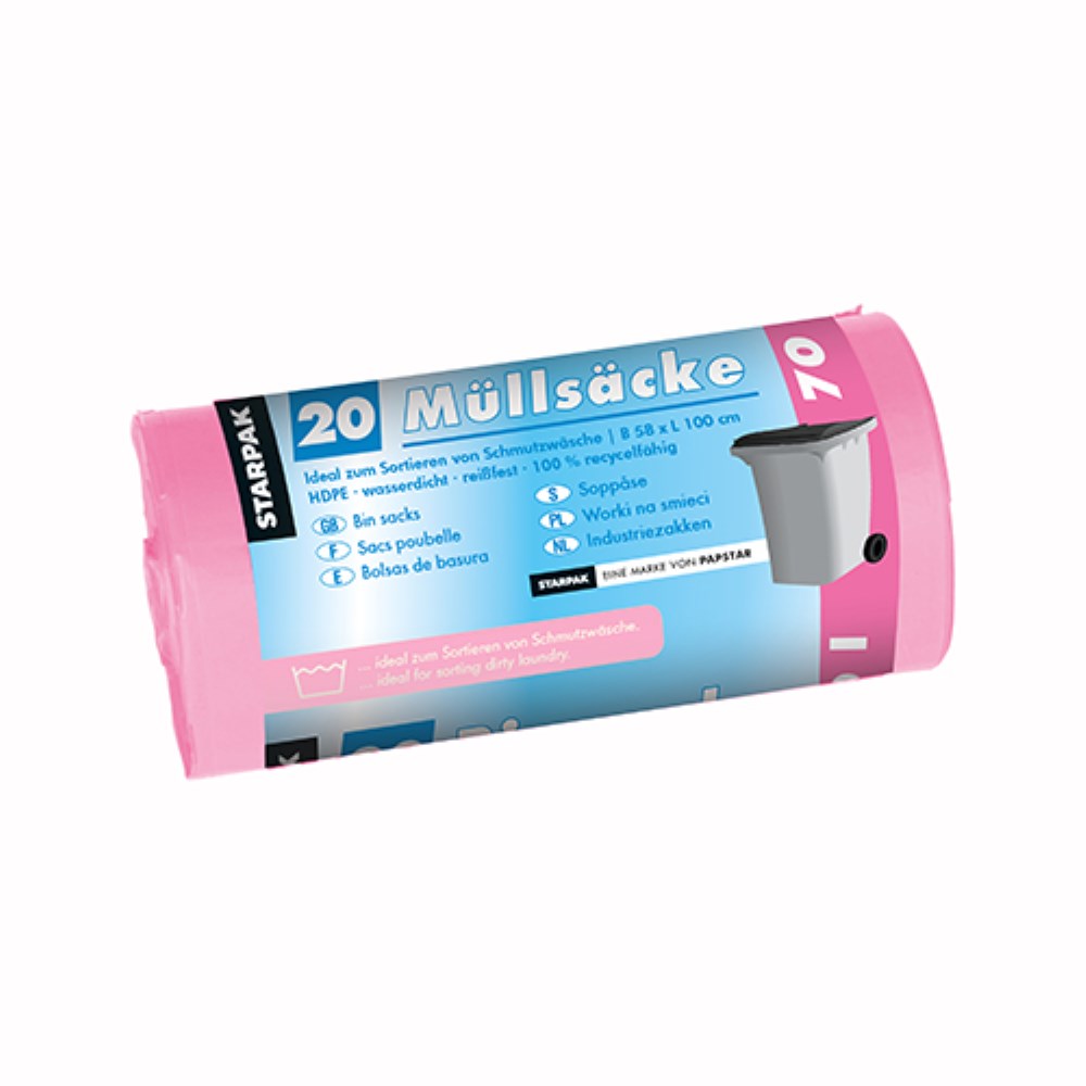 20 Müllsäcke, HDPE 70 l 100 cm x 58 cm pink
