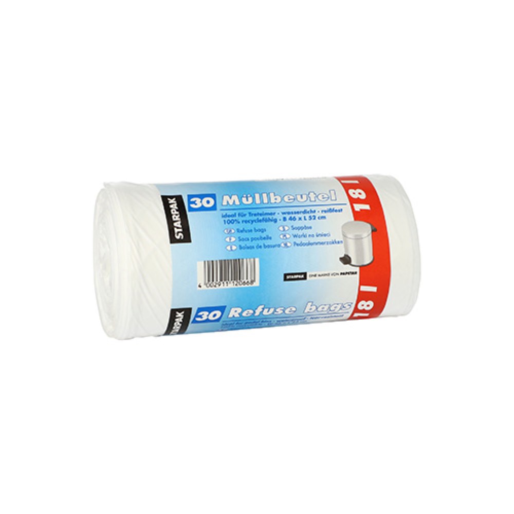 30 Müllbeutel, LDPE 18 l 52 cm x 46 cm weiss 18 my