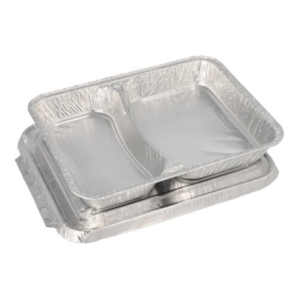 50 Menüschalen + Deckel, Alu 2-geteilt 0,83 l 3 cm x 17,7 cm x 22,5 cm