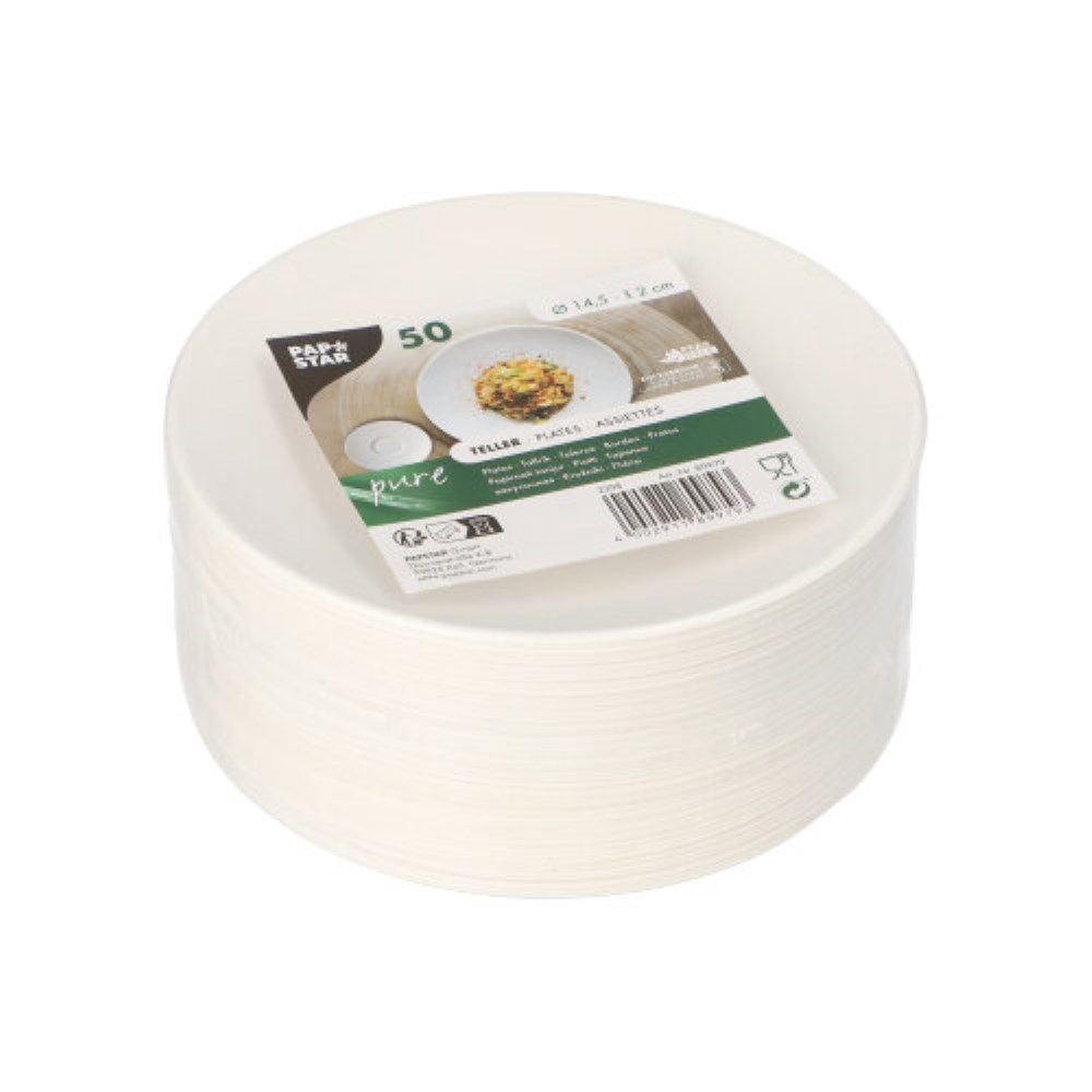 50 Teller Zuckerrohr "pure" rund Ø 14,5 cm · 2 cm weiss "Cella"