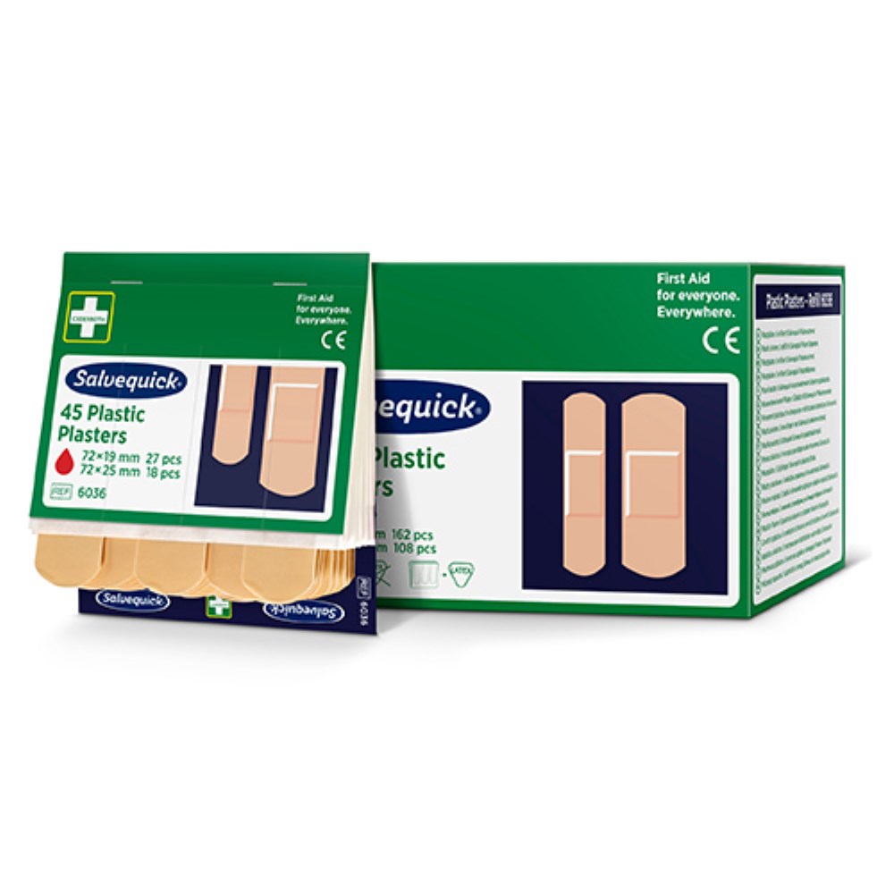 6 Set "Cederroth" Salvequick Plastic Pflaster (45 Stück) braun , wasserabweisend, Refill