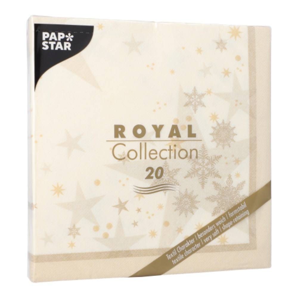 20 Servietten "ROYAL Collection" 1/4-Falz 40 cm x 40 cm champagner "Stars and Snowflakes"