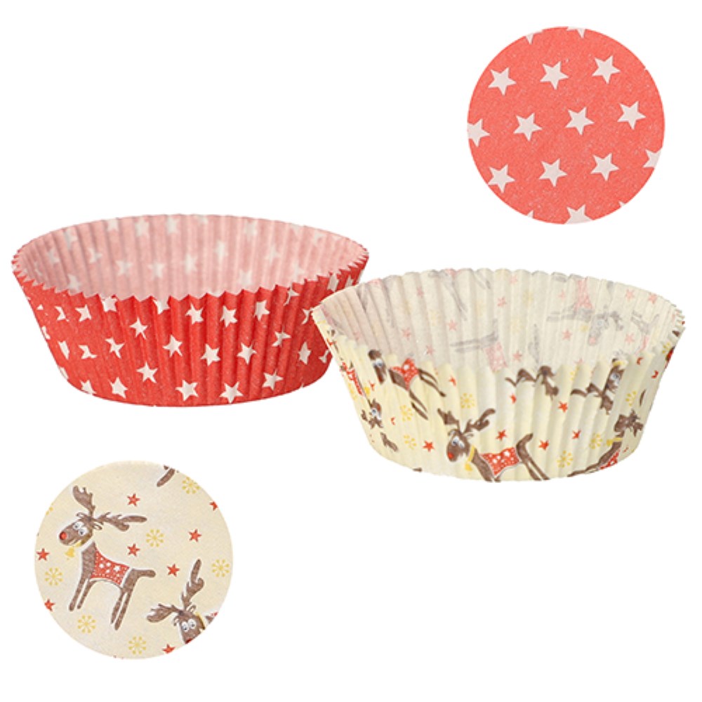 60 Backförmchen Ø 5 cm · 2,5 cm "Elk & Stars" sortiert