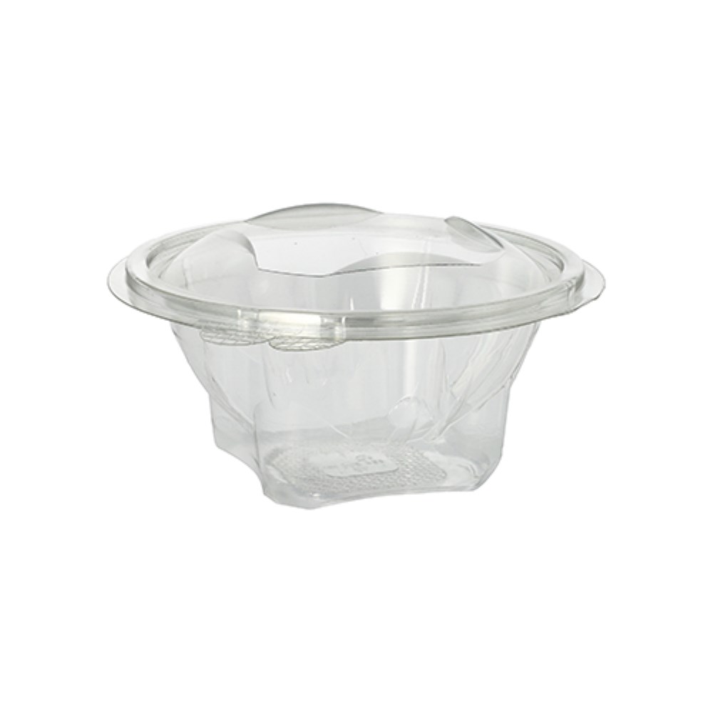 50 Feinkost- und Salatschalen mit Klappdeckel, R-PET rund 500 ml Ø 15,5 cm · 6,8 cm glasklar