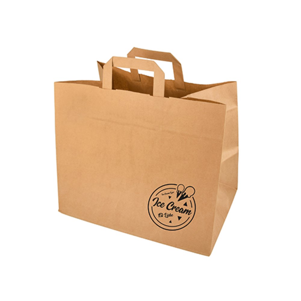 50 Tragetaschen, Papier 27 cm x 32 cm x 17 cm braun "Icelove" mit Tragegriff