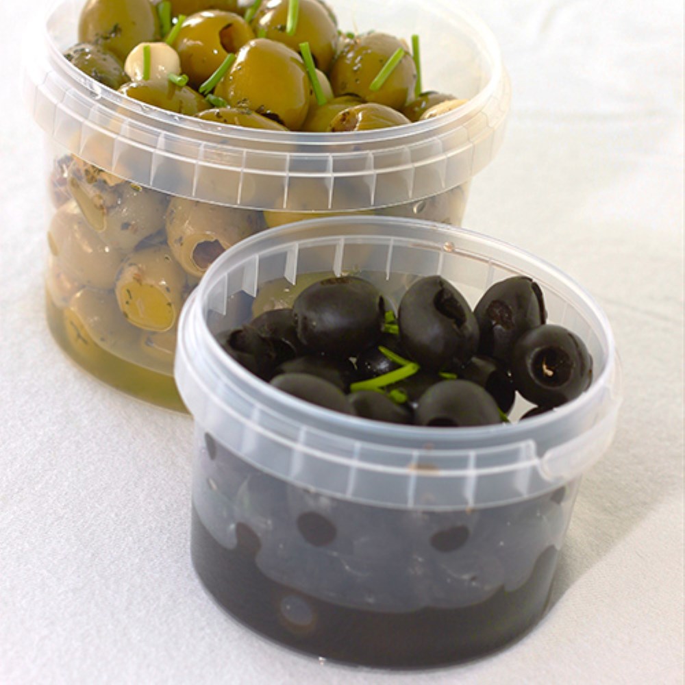 36 Feinkostbecher, PP 240 ml Ø 9,5 cm · 5,6 cm transparent mit Originalitätsverschluss 30 Feinkostbecher, PP 770 ml Ø 11,8 cm · 11,3 cm transparent mit Originalitätsverschluss