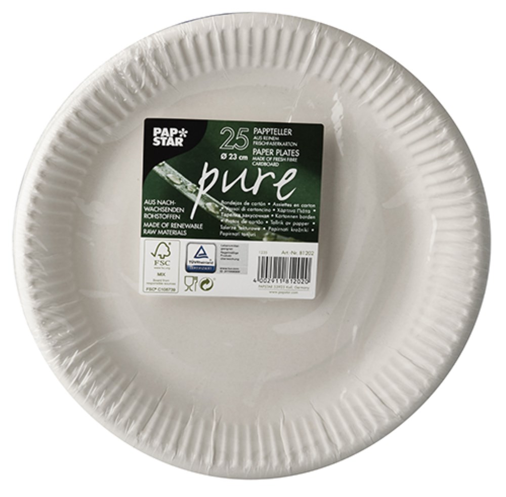 25 Teller, Pappe "pure" rund Ø 23 cm weiss