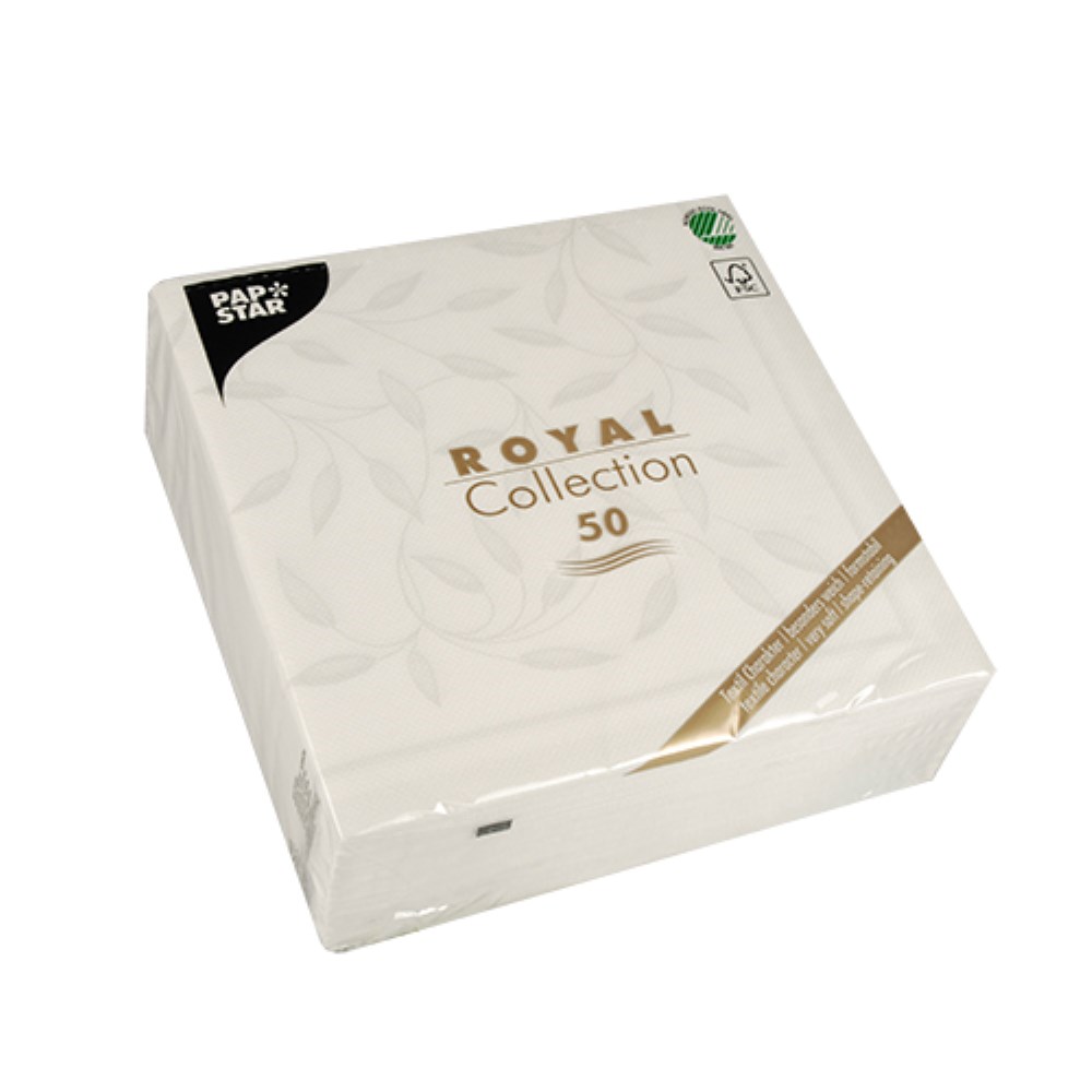 50 Servietten "ROYAL Collection" 1/4-Falz 40 cm x 40 cm weiss "New Mediterran"