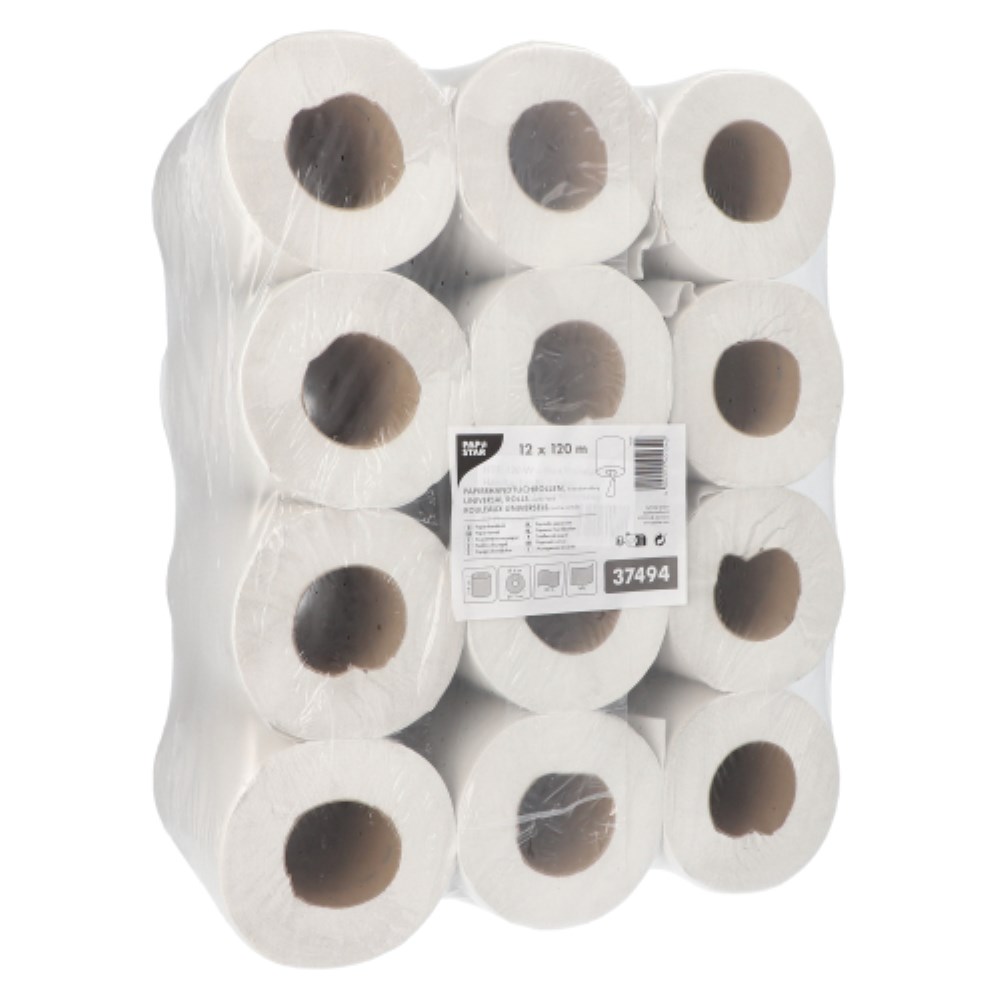 12 Universalrollen Ø 13 cm · 120 m x 19 cm "Mikroprägung" Handtuchrollen, Innenauszug