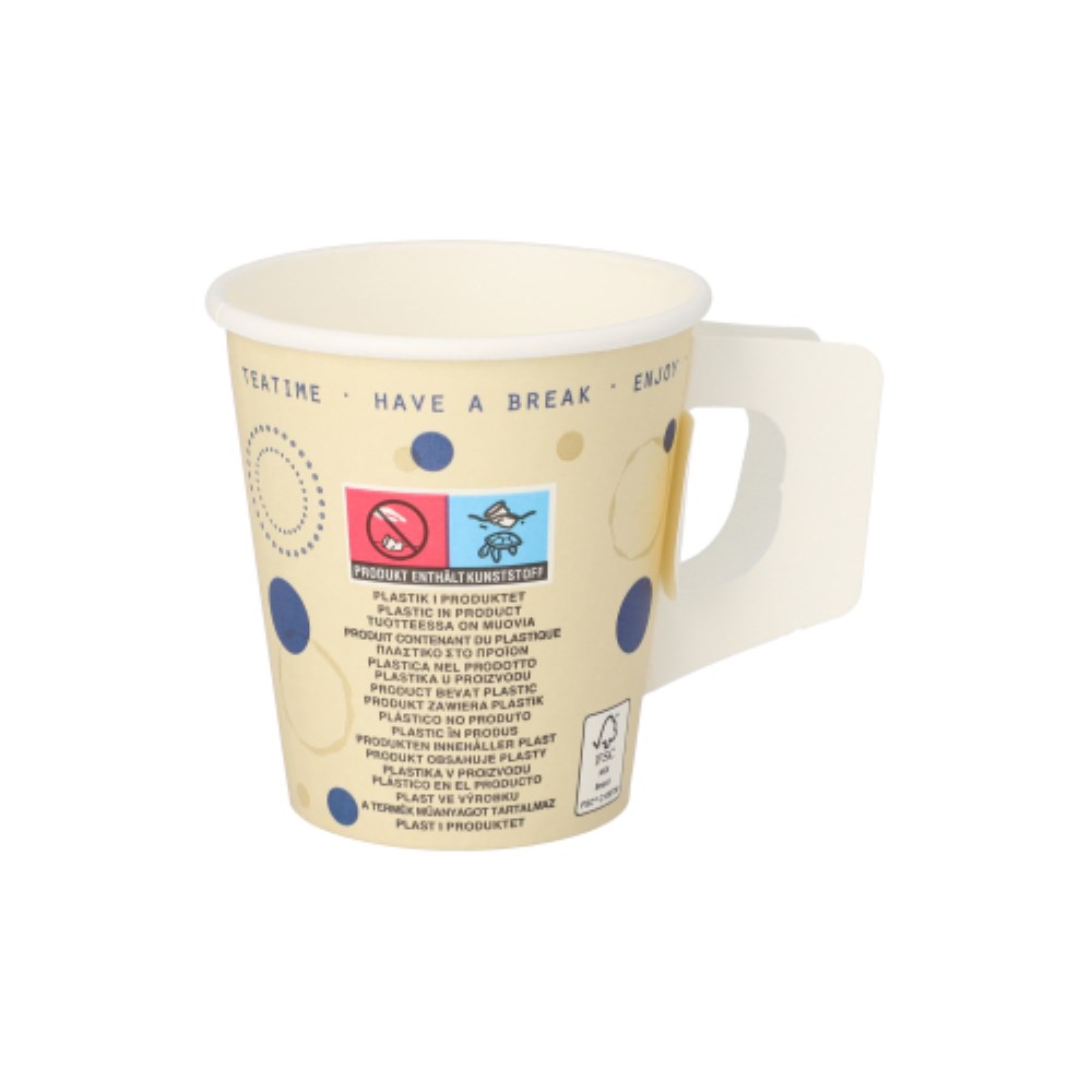50 Trinkbecher mit Henkel, Pappe "To Go" 0,18 l Ø 7,3 cm · 7,8 cm "Coffee Rings"