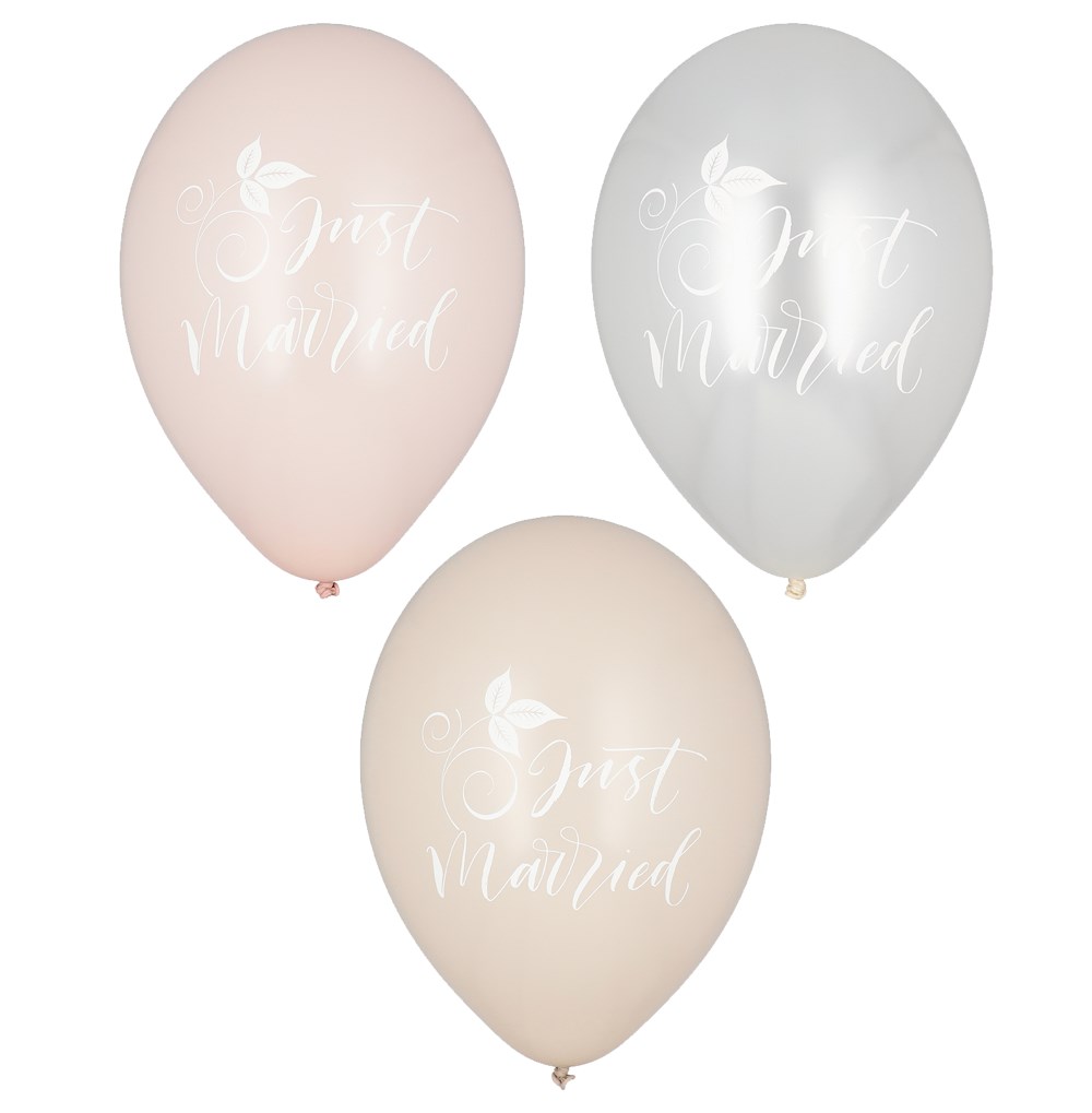 6 Luftballons Ø 29 cm farbig sortiert "Just Married"