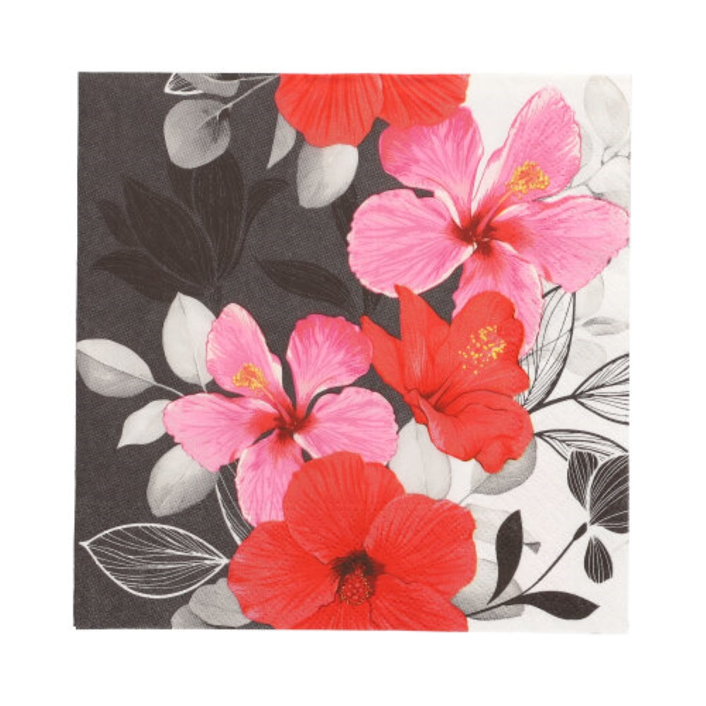 20 Servietten, 3-lagig 1/4-Falz 33 cm x 33 cm "Hibiscus"