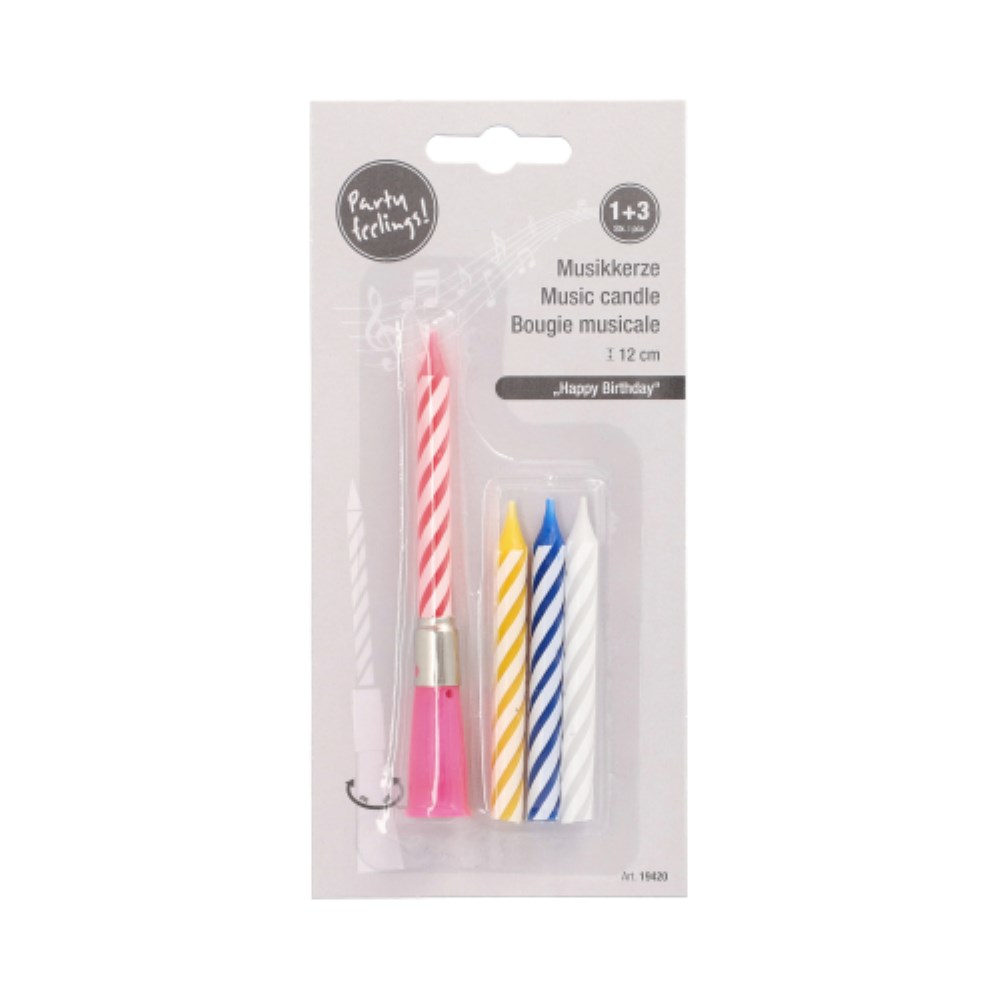Musikkerze 12 cm farbig sortiert "Happy Birthday" mit 3 Ersatzkerzen
