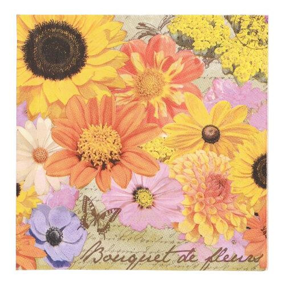 20 Servietten, 3-lagig 1/4-Falz 33 cm x 33 cm "Bouquet de Fleurs"