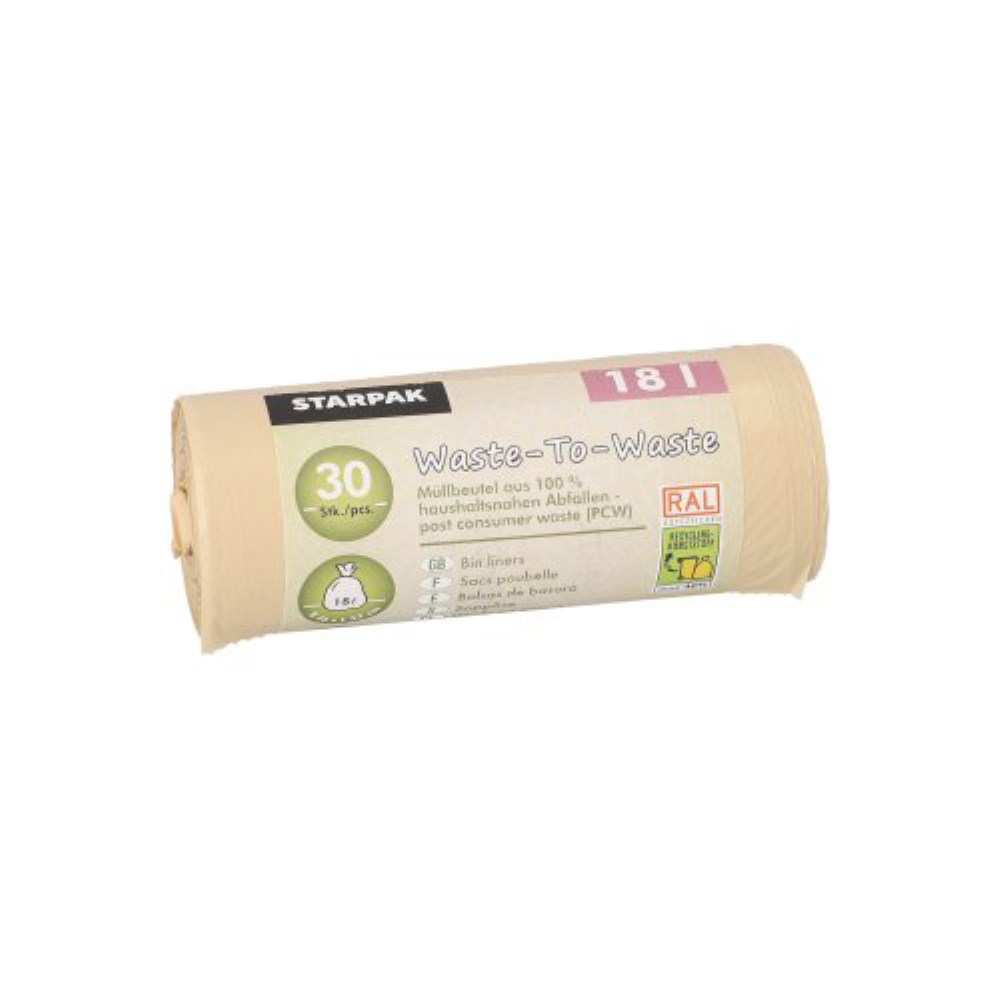 30 Müllbeutel aus 100% PCW "Waste-To-Waste" 18 l 52 cm x 46 cm beige 10 my
