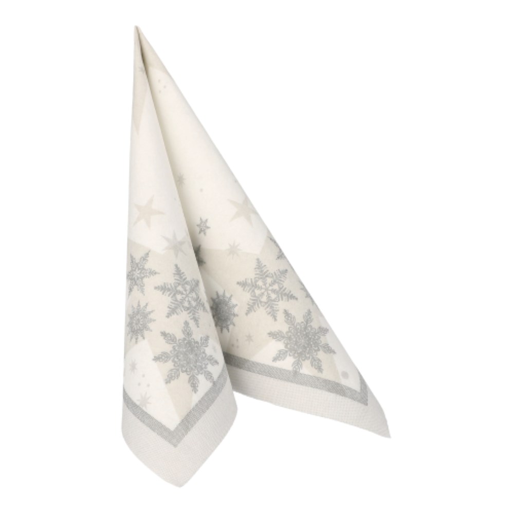 20 Servietten "ROYAL Collection" 1/4-Falz 40 cm x 40 cm weiss "Stars and Snowflakes"