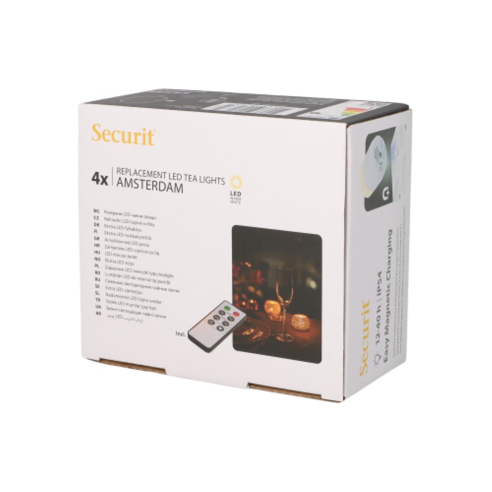 4 LED-Teelichte Nachfüllpack Ø 4 cm · 5 cm weiss "Amsterdam" Leuchtdauer 12-40h