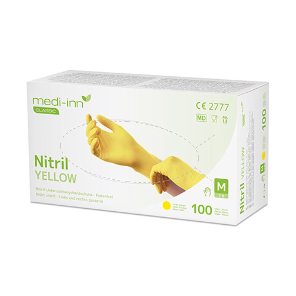 100 "Medi-Inn Classic" Handschuhe, Nitril puderfrei gelb "Nitril Yellow" Größe M
