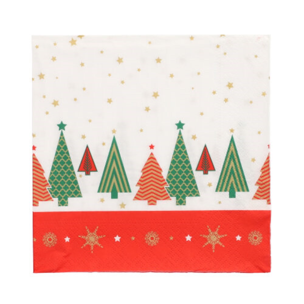 100 Servietten, 3-lagig 1/4-Falz 33 cm x 33 cm "Plain Christmas Trees"