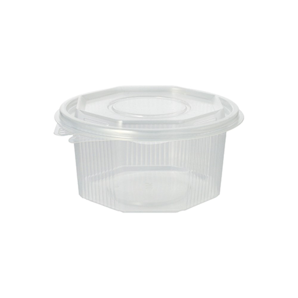 50 Verpackungsbecher mit Klappdeckeln, PP 8-eckig 500 ml 5,6 cm x 11 cm x 11 cm transparent