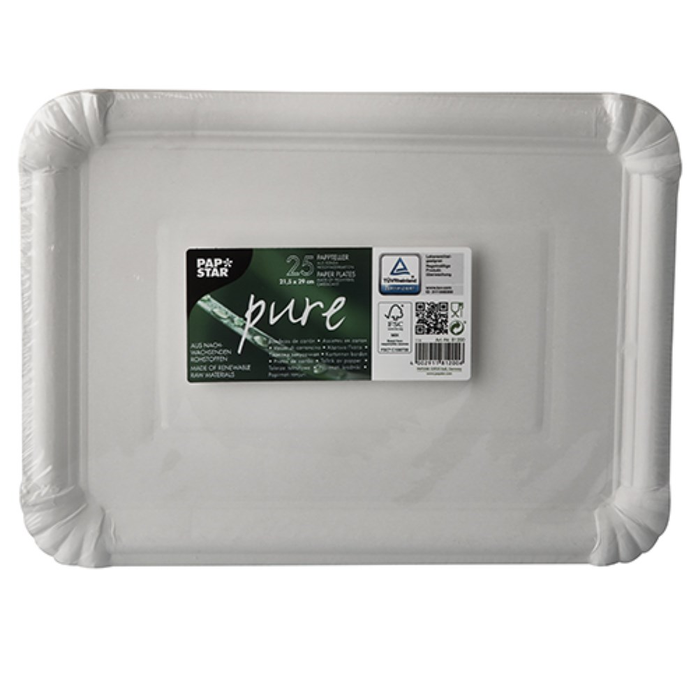 25 Teller, Pappe "pure" eckig 21,5 cm x 29 cm weiss
