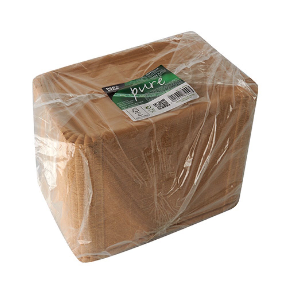 250 Teller, Pappe "pure" eckig 16,5 cm x 23 cm braun