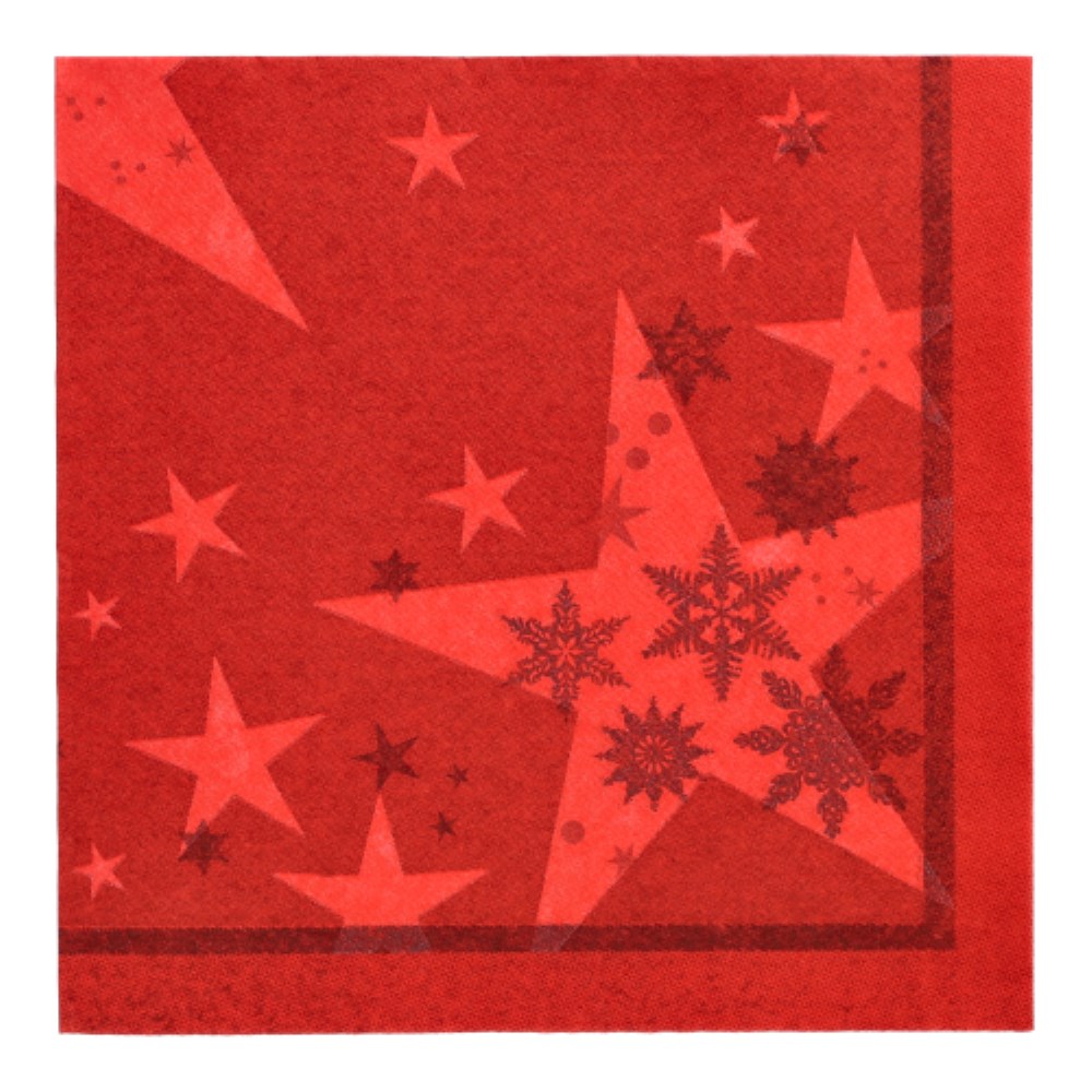 20 Servietten "ROYAL Collection" 1/4-Falz 40 cm x 40 cm rot "Stars and Snowflakes"