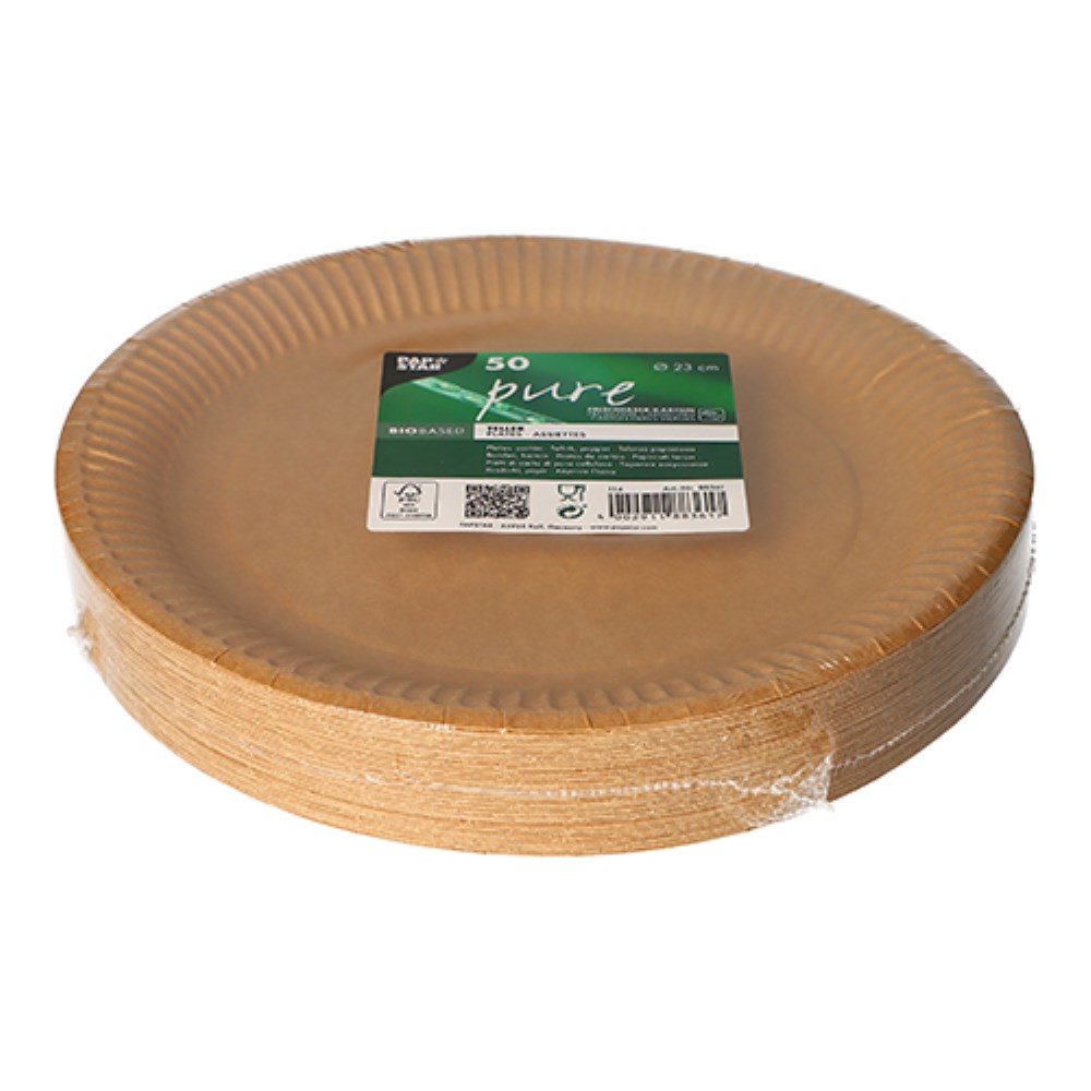 50 Teller, Pappe "pure" rund Ø 23 cm braun