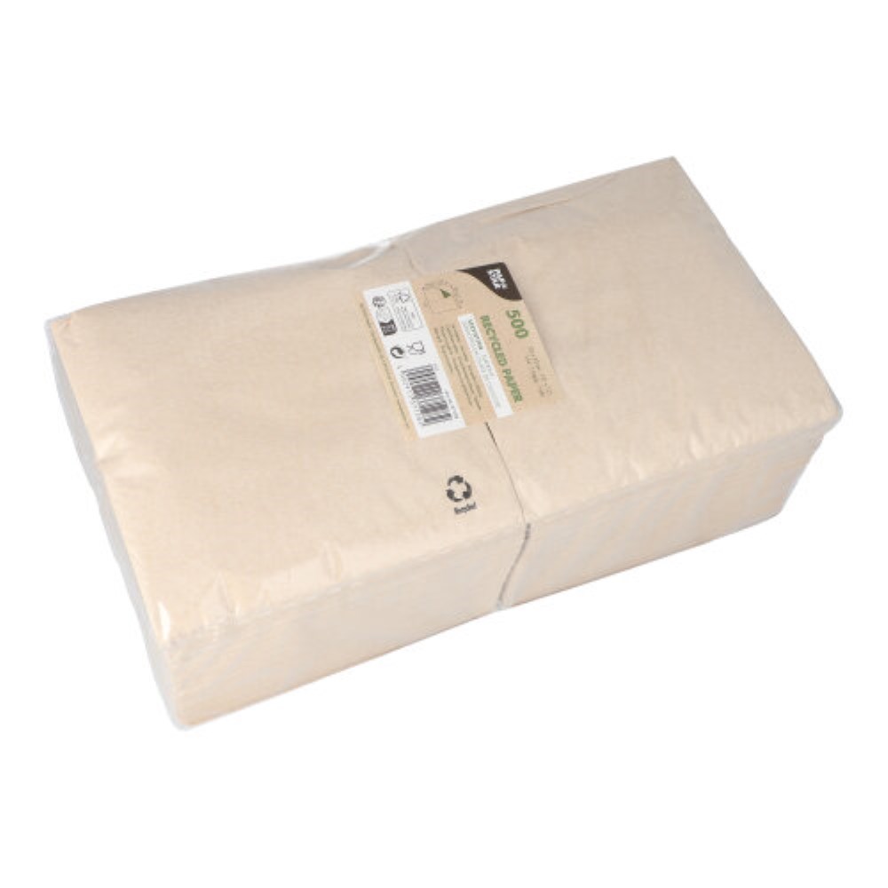 500 Servietten, 1-lagig 1/4-Falz 33 cm x 33 cm natur aus recyceltem Papier
