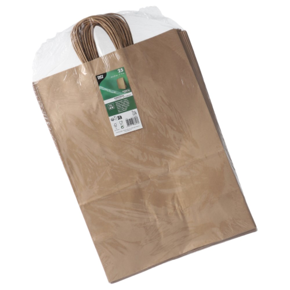 25 Tragetaschen, Papier 44 cm x 32 cm x 17 cm braun mit gedrehtem Tragegriff