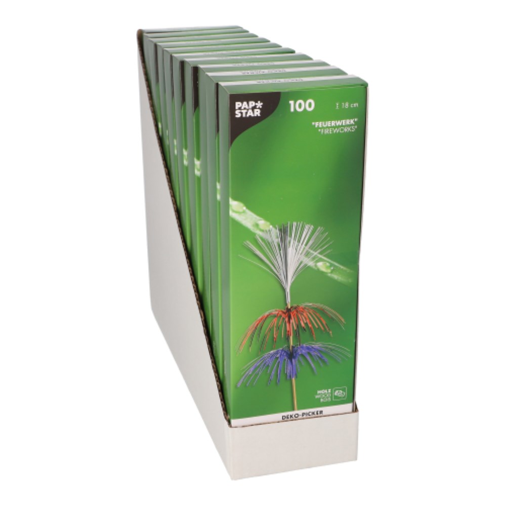 100 Deko-Picker 18 cm farbig sortiert "Feuerwerk" 3-lagig