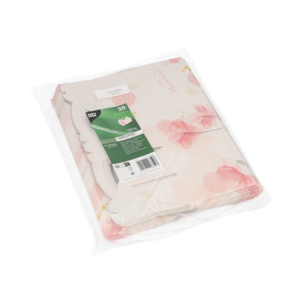 20 Gebäck-Kartons, Pappe eckig 16 cm x 10 cm x 9 cm rosé mit Tragegriff