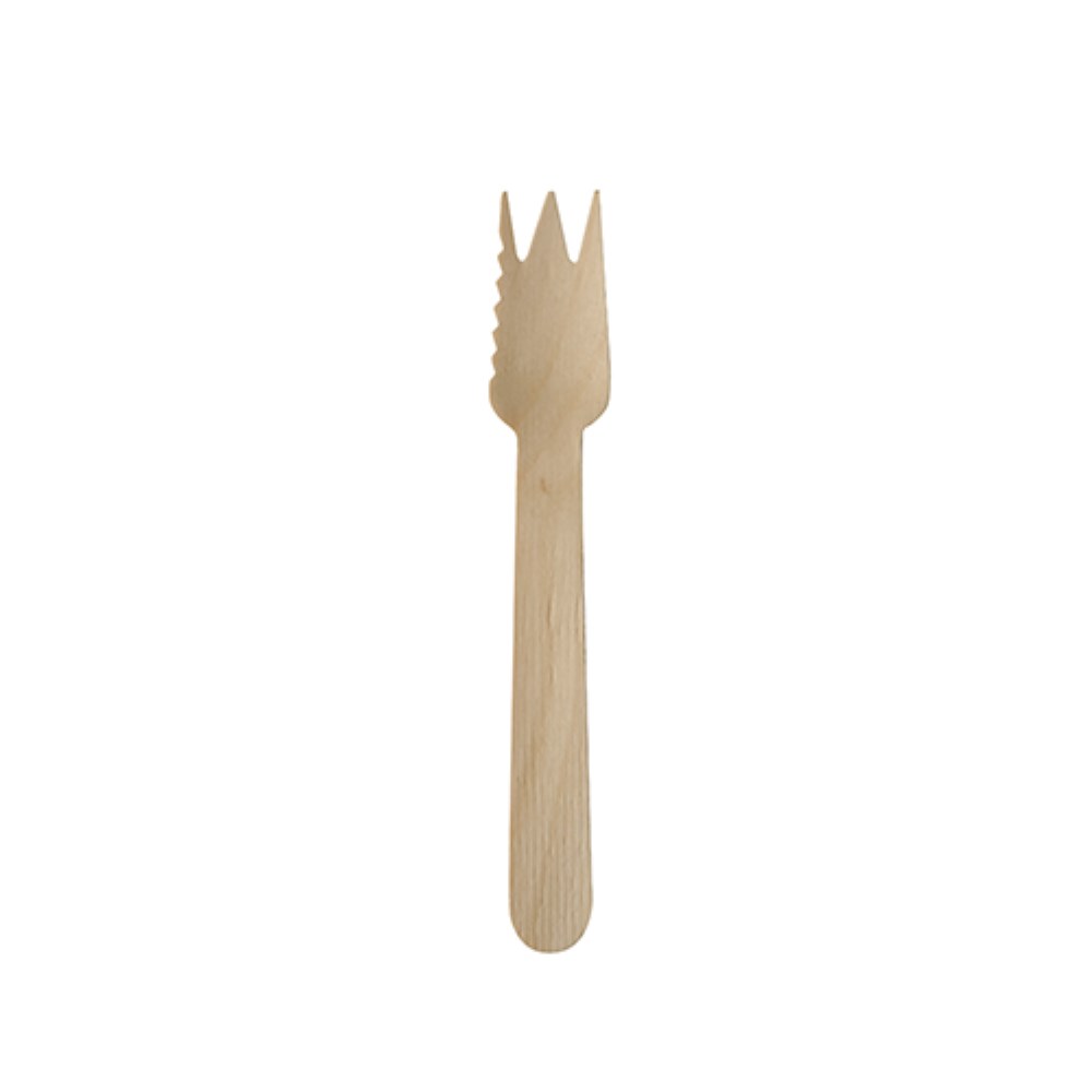 100 Kuchen- und Snackgabeln, Holz "pure" 14 cm mit einseitig gezacktem Rand