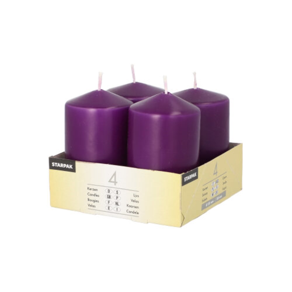 4 Stumpenkerzen Ø 50 mm · 80 mm lila 4 Stumpenkerzen Ø 50 mm · 80 mm lila