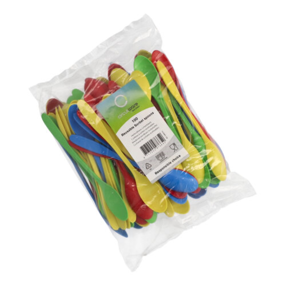 100 "Circulware" Mehrweg-Sorbetlöffel PP-MF 17,5 cm farbig sortiert extra stabil