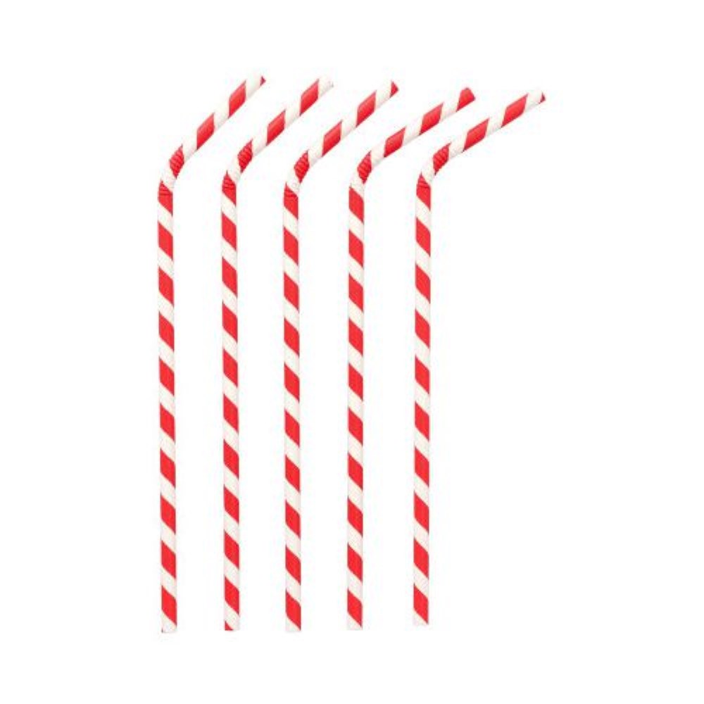 200 Trinkhalme Papier Ø 6 mm · 22 cm rot/weiss "Stripes" flexibel