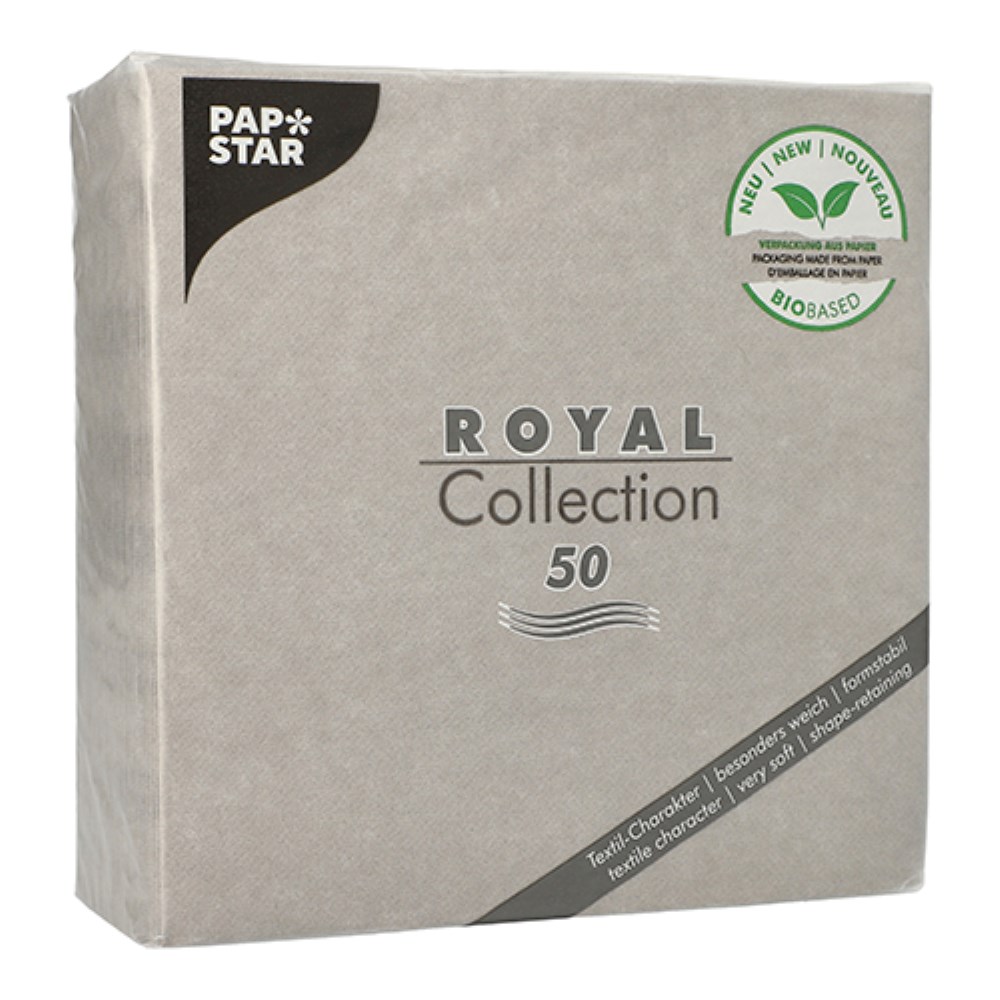 50 Servietten "ROYAL Collection" 1/4-Falz 40 cm x 40 cm grau in Papierverpackung