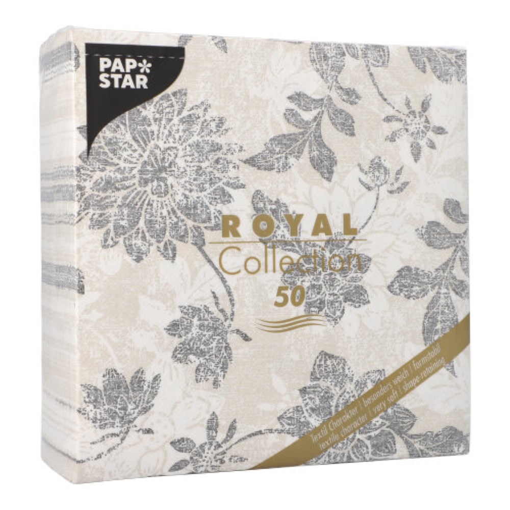 50 Servietten "ROYAL Collection" 1/4-Falz 40 cm x 40 cm anthrazit "Flowers"